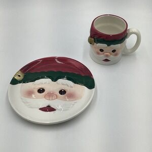 Santa Claus Mug and Plate Set Christmas Ceramic‎ Holiday Kitchenware